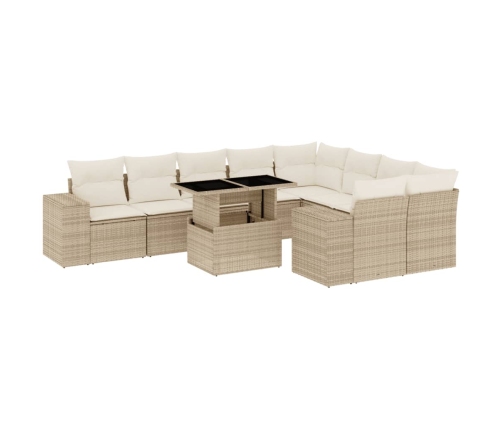 Juego de sofás jardín con cojines beige 10 pzas ratán sintético