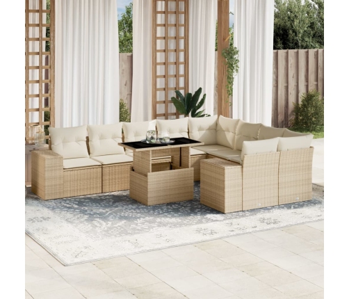 Juego de sofás jardín con cojines beige 10 pzas ratán sintético