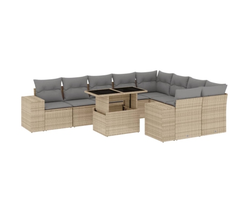 Juego de sofás jardín con cojines beige 10 pzas ratán sintético