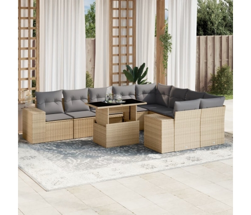 Juego de sofás jardín con cojines beige 10 pzas ratán sintético