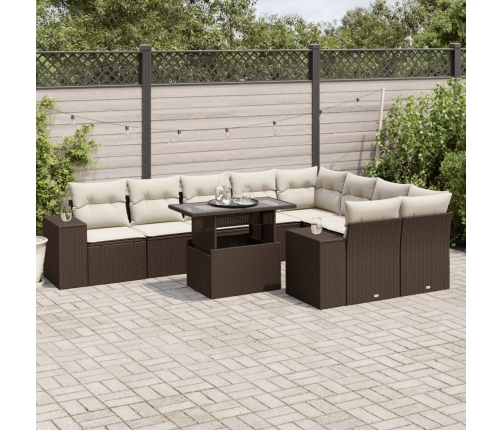 Set de sofás de jardín 10 pzas y cojines ratán sintético marrón