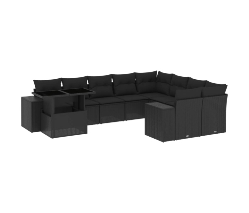 Set de sofás de jardín 10 pzas cojines ratán sintético negro