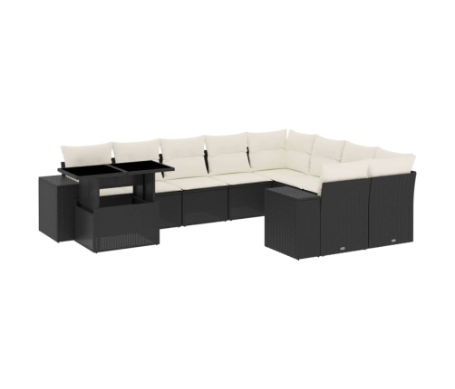 Set de sofás de jardín 10 pzas cojines ratán sintético negro
