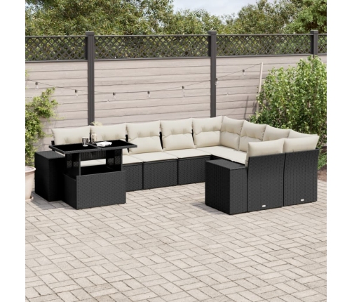 Set de sofás de jardín 10 pzas cojines ratán sintético negro
