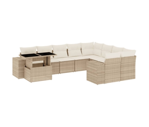 Juego de sofás jardín con cojines beige 10 pzas ratán sintético