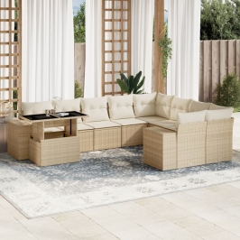 Juego de sofás jardín con cojines beige 10 pzas ratán sintético