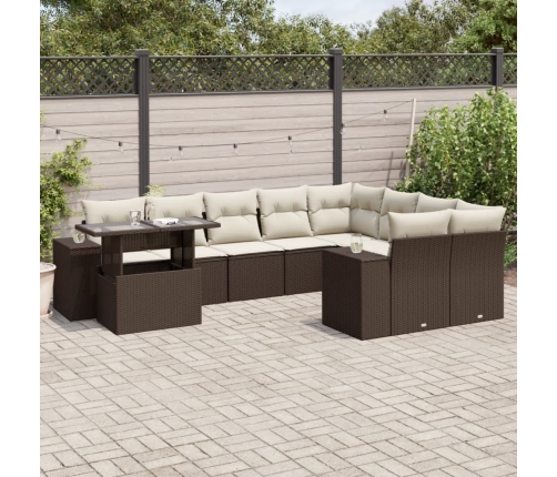 Set de sofás de jardín 10 pzas y cojines ratán sintético marrón