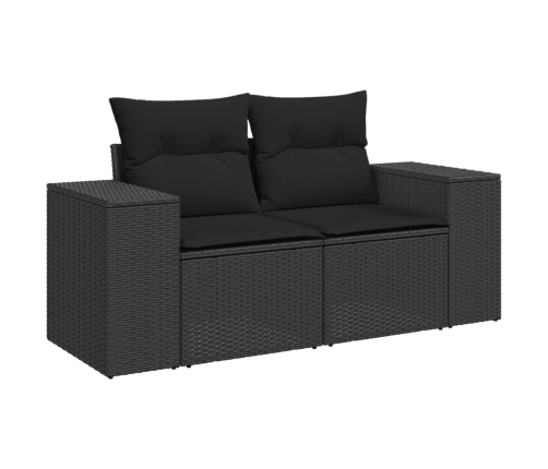 Set de sofás de jardín 11 pzas y cojines ratán sintético negro
