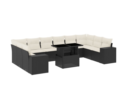 Set de sofás de jardín 11 pzas y cojines ratán sintético negro
