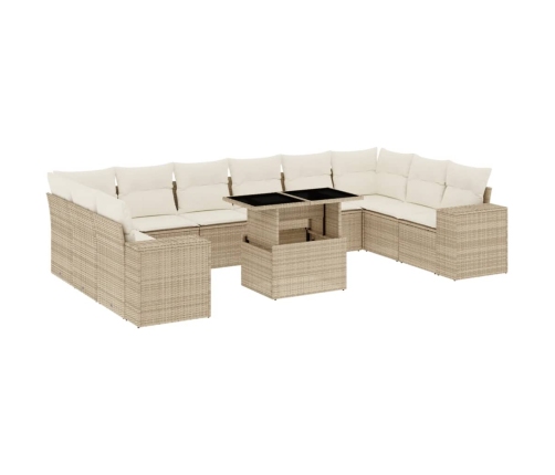 Set de sofás de jardín 11pzas con cojines ratán sintético beige