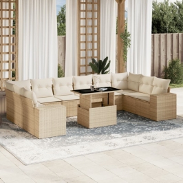 Set de sofás de jardín 11pzas con cojines ratán sintético beige