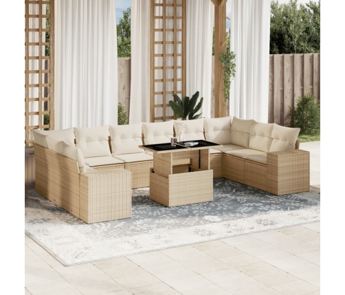 Set de sofás de jardín 11pzas con cojines ratán sintético beige