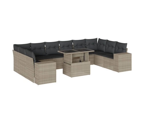 Set de sofás de jardín 11 pzas y cojines ratán sintético gris