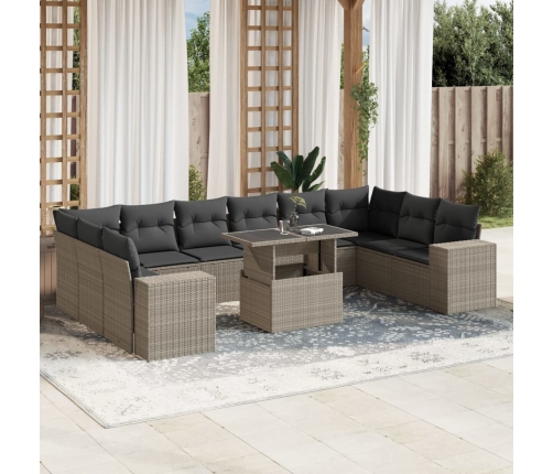 Set de sofás de jardín 11 pzas y cojines ratán sintético gris