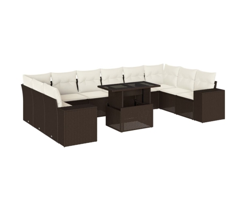 Set de sofás de jardín 11 pzas cojines ratán sintético marrón