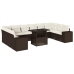 Set de sofás de jardín 11 pzas cojines ratán sintético marrón