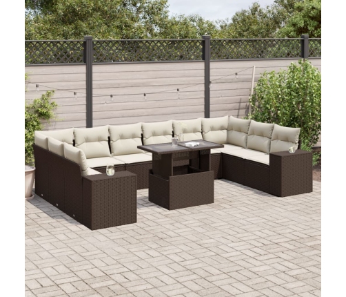 Set de sofás de jardín 11 pzas cojines ratán sintético marrón