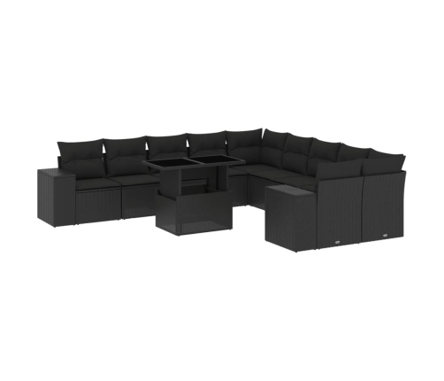 Set de sofás de jardín 11 pzas y cojines ratán sintético negro