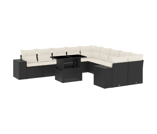 Set de sofás de jardín 11 pzas y cojines ratán sintético negro