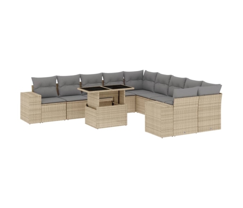 Set de sofás de jardín 11pzas con cojines ratán sintético beige