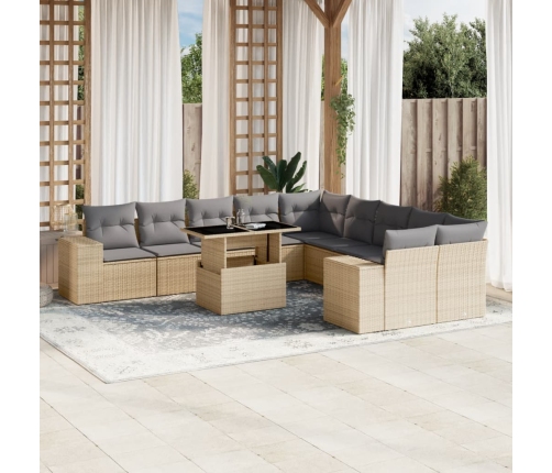 Set de sofás de jardín 11pzas con cojines ratán sintético beige