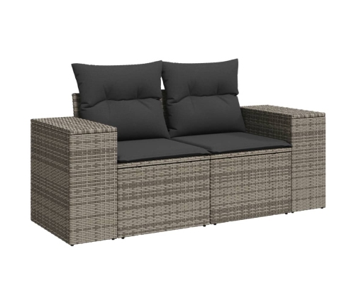 Set de sofás de jardín 11 pzas y cojines ratán sintético gris