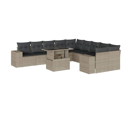 Set de sofás de jardín 11 pzas y cojines ratán sintético gris
