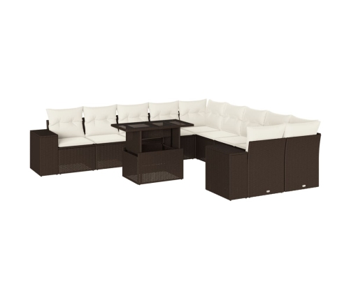 Set de sofás de jardín 11 pzas cojines ratán sintético marrón