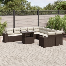 Set de sofás de jardín 11 pzas cojines ratán sintético marrón