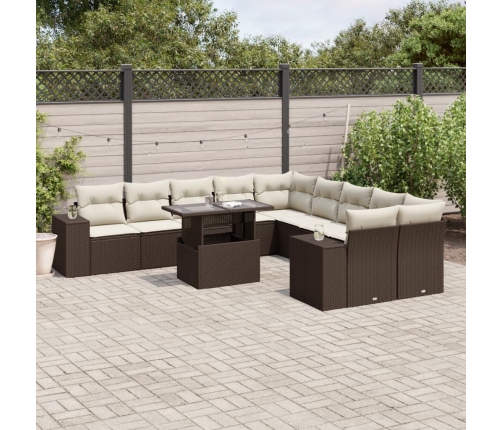Set de sofás de jardín 11 pzas cojines ratán sintético marrón