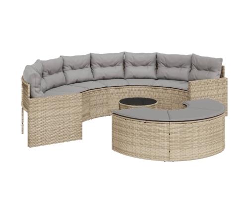 Set de sofá de jardín semicircular 3 pzas ratán sintético beige