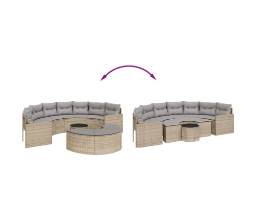 Set de sofá de jardín semicircular 3 pzas ratán sintético beige