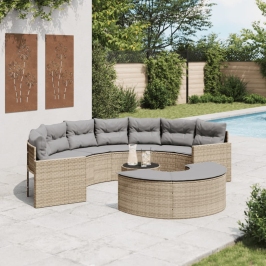 Set de sofá de jardín semicircular 3 pzas ratán sintético beige