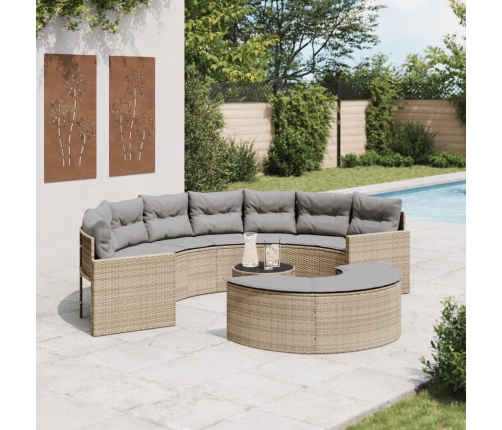 Set de sofá de jardín semicircular 3 pzas ratán sintético beige