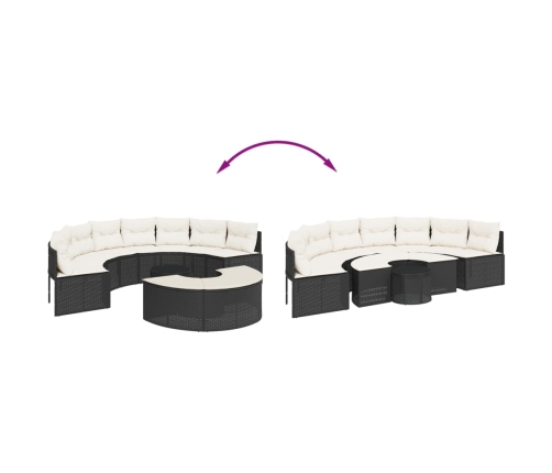 Set de sofá de jardín semicircular 3 pzas ratán sintético negro