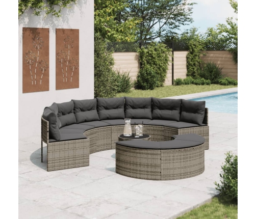 Set de sofá de jardín semicircular 3 pzas ratán sintético gris