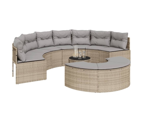 Set de sofá de jardín semicircular 3 pzas ratán sintético beige