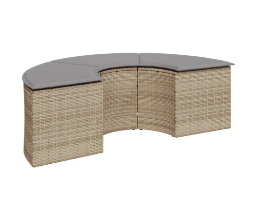 Set de sofá de jardín semicircular 3 pzas ratán sintético beige