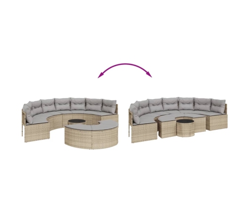 Set de sofá de jardín semicircular 3 pzas ratán sintético beige