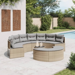 Set de sofá de jardín semicircular 3 pzas ratán sintético beige