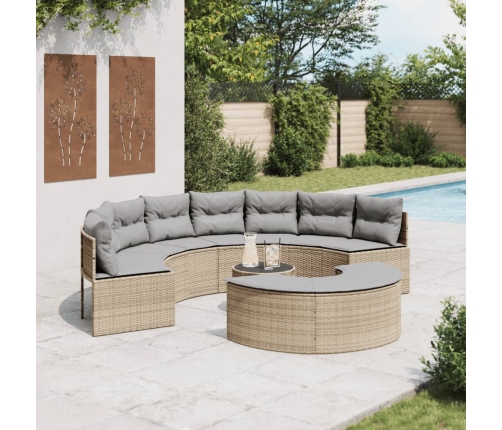 Set de sofá de jardín semicircular 3 pzas ratán sintético beige