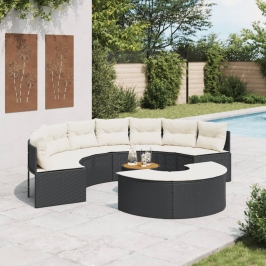 Set de sofá de jardín semicircular 3 pzas ratán sintético negro