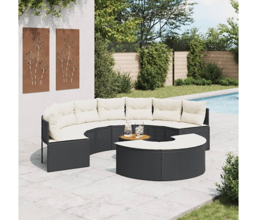 Set de sofá de jardín semicircular 3 pzas ratán sintético negro