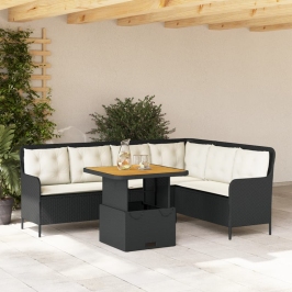 Set de sofás de jardín 2 piezas y cojines ratán sintético negro