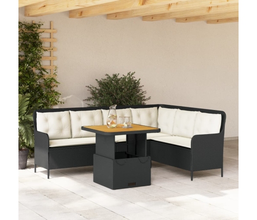 Set de sofás de jardín 2 piezas y cojines ratán sintético negro