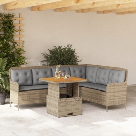 Set de sofás de jardín 2 pzas y cojines ratán sintético marrón