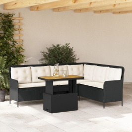 Set de sofás de jardín 2 piezas y cojines ratán sintético negro