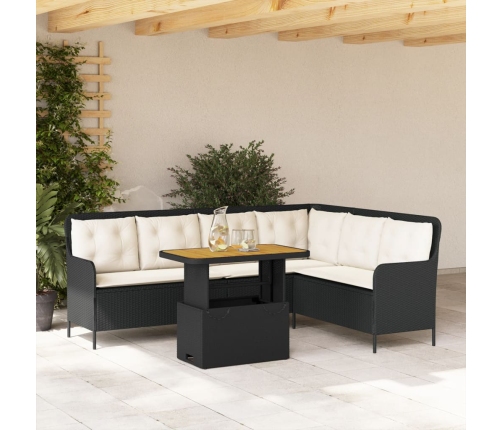 Set de sofás de jardín 2 piezas y cojines ratán sintético negro