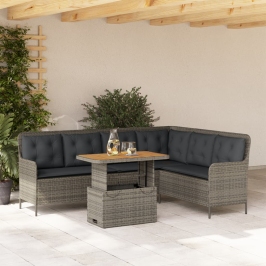 Set de sofás de jardín con cojines 2 pzas ratán sintético gris