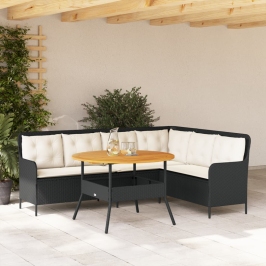 Set de sofás de jardín 2 piezas y cojines ratán sintético negro
